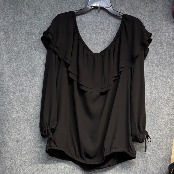 Michael Kors Black Ruffle Blouse Tie Cinch Sleeves Size 2x